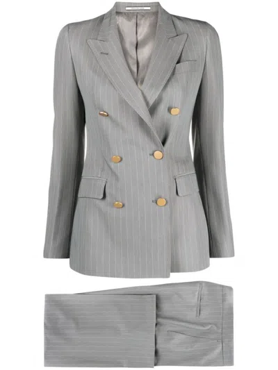 Tagliatore Double-breast Stripe Suit In Grey