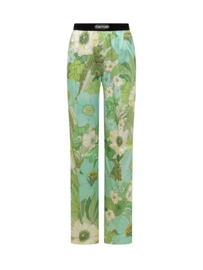 Tom Ford Floral-print Silk-blend Satin Pyjama Pants In Green