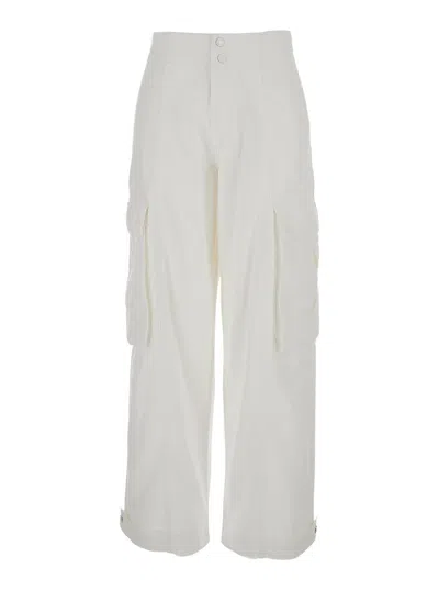 Frame Wide Leg Cargo Trousers In White