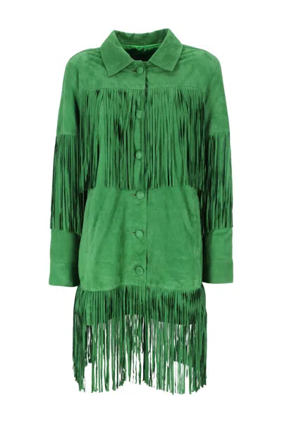 Dancassab Kelly Fringe-detail Leather Jacket In Green