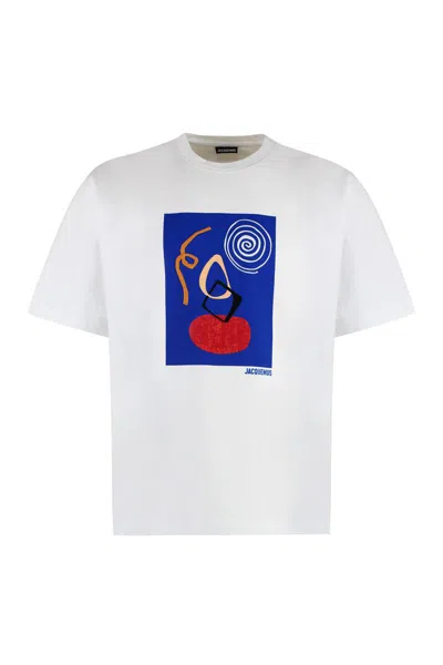 Jacquemus Cuadro Logo-print Embroidered Cotton-jersey T-shirt In White