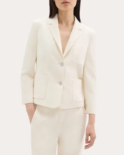 Theory Boxy Patch Pocket Blazer In Admiral Crepe In Rice