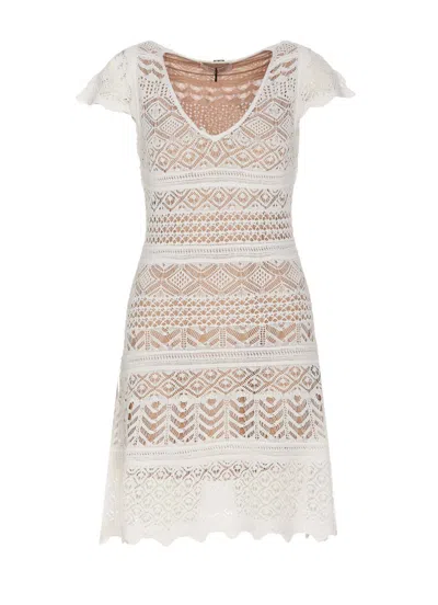 Twinset Lace Effect Mini Knit Dress In White