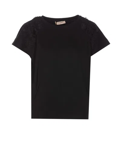 Twinset T-shirt With Lace Details In Black