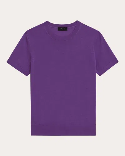 Theory Short-sleeve Sweater In Regal Wool In Purple