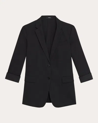 Theory Rolled-sleeve Shawl Collar One-button Jacket In Black