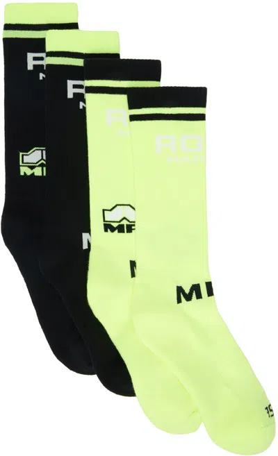 Martine Rose Logo-embroidered Cotton Socks (pack Of Two) In Black / Fluro Yellow