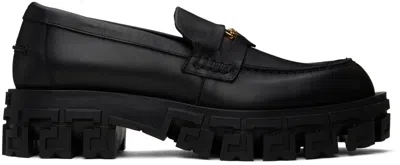 Versace Black Greca Portico Loafers In 1b00v Black-gold