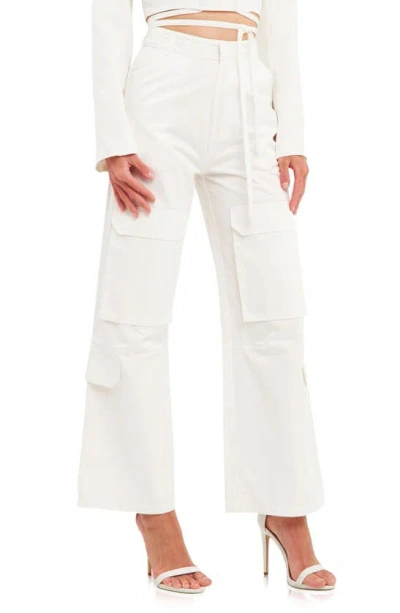 English Factory Wide Leg Cargo Pants In White