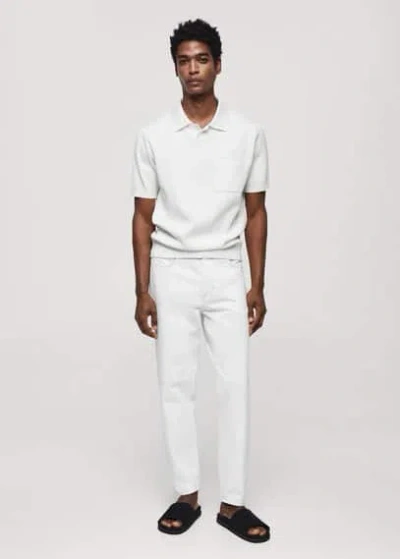 Mango Short Sleeve Ribbed Polo Shirt White In Blanc