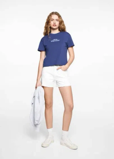 Mango Kids' T-shirt Coton Message In Bleu Nuit