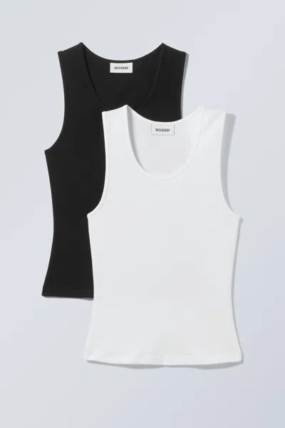 Weekday Close 2 Pack Cotton Ribbed Racer Tank Top In Black And White - Multi