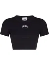 Gcds Logo-embroidered Cropped T-shirt In Black
