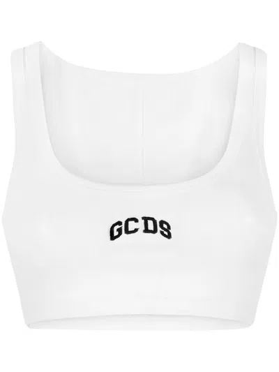 Gcds Logo-embroidered Crop Top In White