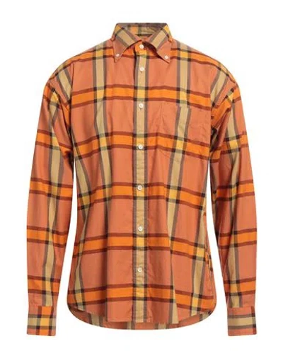 Gant X Wrangler Man Shirt Orange Size 16 Cotton In Mandarin