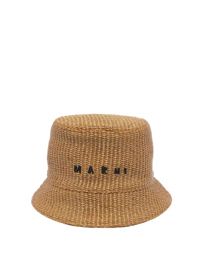 Marni Logo Embroidered Bucket Hat In Brown