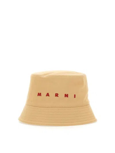 Marni Bucket Hat With Logo In Beige