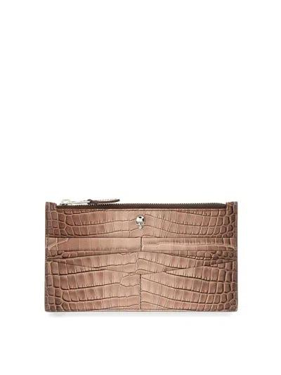 Alexander Mcqueen Flat Wallet With Zipper In Nude & Neutrals