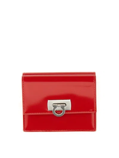 Ferragamo Compact Wallet With Hook-and-eye Closure In Red