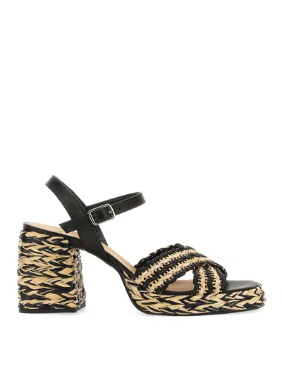 Castaã±er Raffia Sandal With Strap And Square Toe In Multicolour