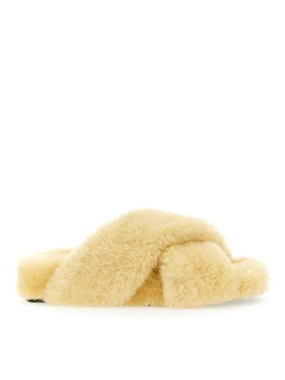 Jil Sander Shearling Sandal In Powder