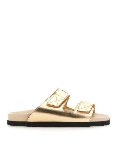 Palm Angels Sandal With Logo In Gold