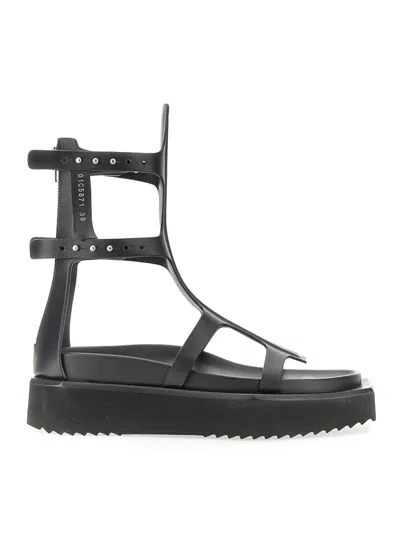 Rick Owens Black Cyclops Spartan Leather Platform Sandals In Multi-colored