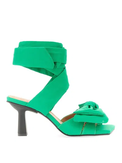 Ganni Bow-detail 85mm Sandals In Green