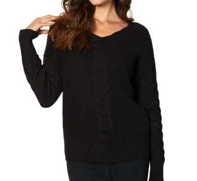French Kyss V-neck Cable Knit Sweater In Black