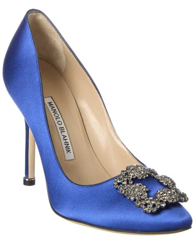 Manolo Blahnik Hangisi 115mm Satin Crystal-toe Pump In Blue