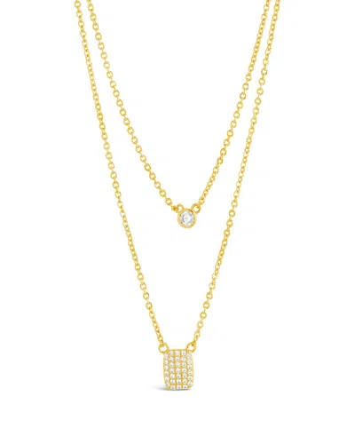 Sterling Forever Bezel & Cz Tag Layered Necklace - Gold