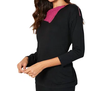 French Kyss Zip Neck Top In Black/rose In Multi