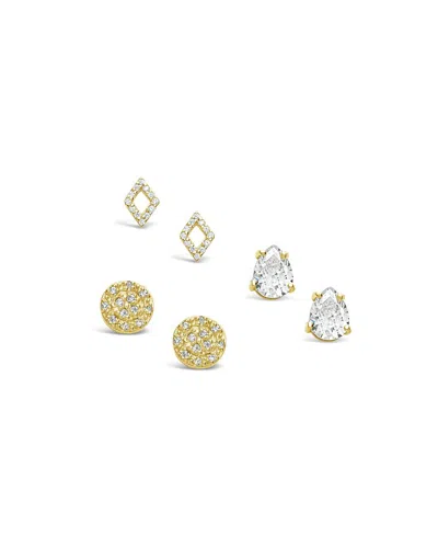 Sterling Forever Sterling Silver Cz Geo Stud Earring Set Of 3[gold]
