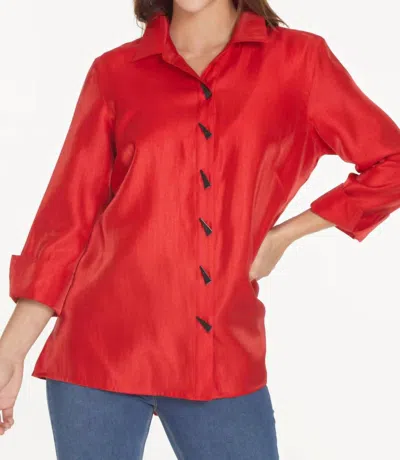Multiples Turn-up Cuff 3/4 Sleeve Button Front & Back Woven Shirt In Ruby Red