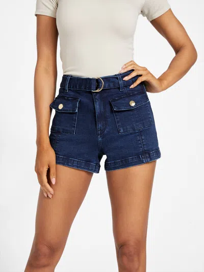 Guess Factory Sloane High-rise Belted Shorts In Blue