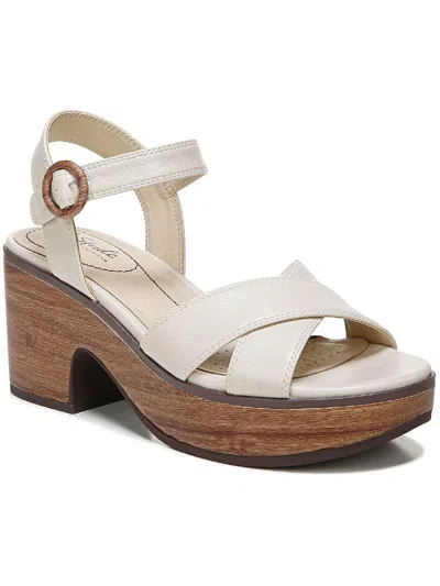 Lifestride Peachy Womens Cushioned Footbed Ankle Strap Heels In White