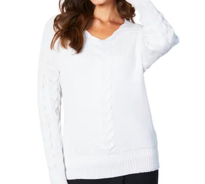 French Kyss V-neck Cable Knit Sweater In White