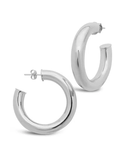 Sterling Forever Rhodium Plated Hollow Hoops In Silver