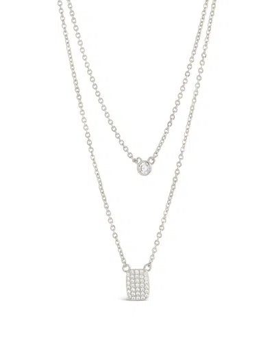 Sterling Forever Bezel & Cz Tag Layered Necklace - Silver