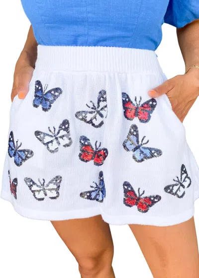 Queen Of Sparkles Butterfly Sweater Skirt In White