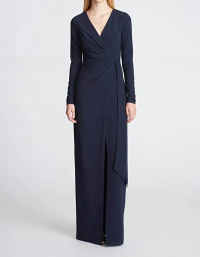 Halston Heritage Jasmine Gown In Fluid Crepe In Navy In Blue