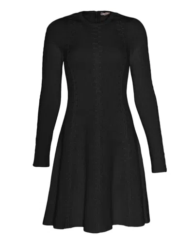 Lela Rose Embroidered Seam Rib Knit Fit And Flare Dress In Black