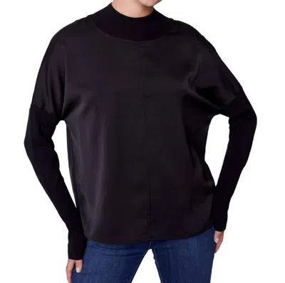 Charlie B Satin Knit Top With Mock Neck In Black