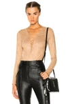 ALEXANDER WANG T T BY ALEXANDER WANG FAUX SUEDE LACE UP BODYSUIT IN NEUTRALS,4W377005V1