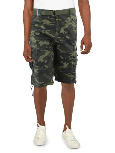 Galaxy By Harvic Mens Camo Belt Cargo Shorts In Green