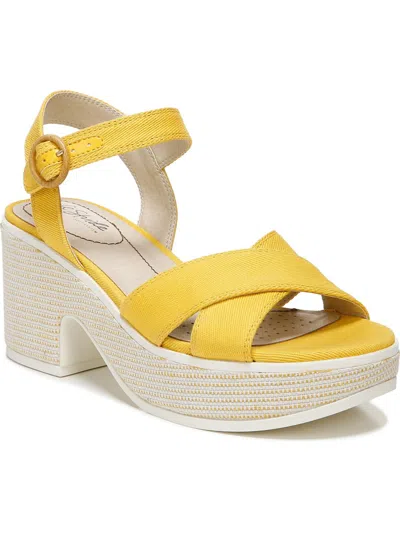 Lifestride Peachy Womens Cushioned Footbed Ankle Strap Heels In Yellow