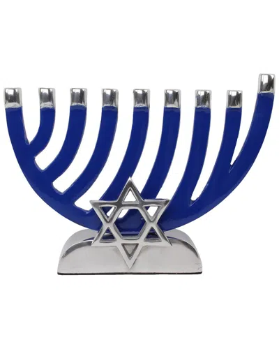 Noble Gift Metal Candle Menorah Blue Enamel With Star Of David