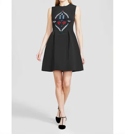 Lela Rose Embroidered Faille Betsy Dress In Black