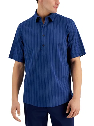 Alfani Mens Pinstripe Collared Button-down Shirt In Blue