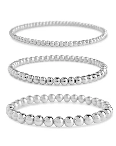 Sterling Forever Beaded Stretch Bracelet Sets[3mm/4mm/6mm/silver] - Silver In Pink